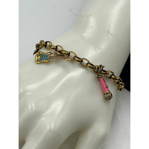 Juicy Couture Authentic Guitar Megaphone Heart Crystal Y2K Charm Bracelet - Picture 4 of 14